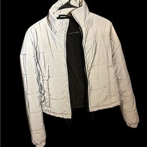 POSTER GIRL Metallic Silver Puffer Jacket